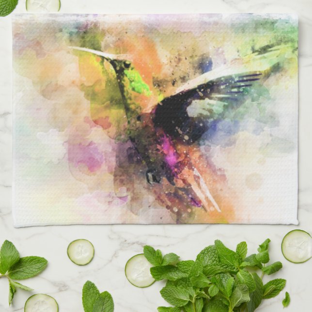 Paño De Cocina Colibrí acuarela  (Doblado)