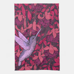 Paño De Cocina Colibrí y violeta de fucsia