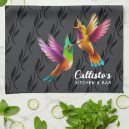 Paño De Cocina Colibríes coloridos y descansados en vuelo