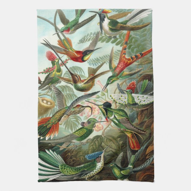 Paño De Cocina Colibríes de Ernst Haeckel, aves vitícolas (Vertical)