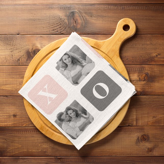 Paño De Cocina Collage Couple Photo & Pastel Pink & Grey XOXO (Subido por el creador)