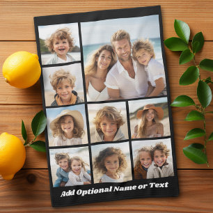 Paño De Cocina Collage cuadrado de fotos en negro 9 - con escritu