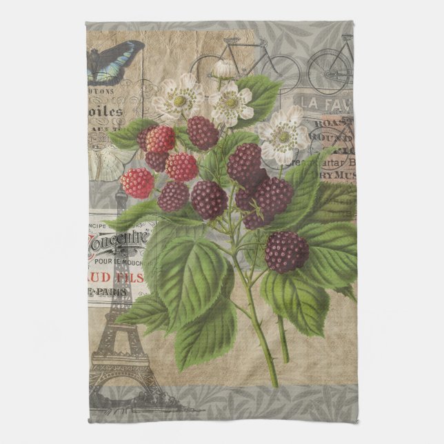 Paño De Cocina Collage de Arte de Ephemera Francés de Moras Vinta (Vertical)