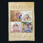 Paño De Cocina Collage de fotos de crema rusa para los abuelos<br><div class="desc">Toallas rusticas de cocina crema con su propio collage de fotos personalizado. La frase dice "los nietos hacen la vida grandiosa" y la plantilla está preparada para que usted agregue 4 de sus propias fotografías de los nietos. Estilo neutro, para acomodar a cualquier decoración de cocina, desde casa de campo...</div>