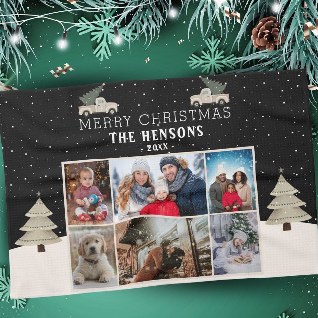 Paño De Cocina Collage de fotos de la familia de camiones navideñ (Subido por el creador)