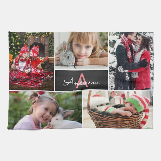 Paño De Cocina Collage de fotos familiar monograma (Horizontal)