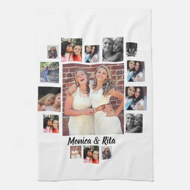 Paño De Cocina Collage de fotos personalizado Best Friends 15 (Vertical)
