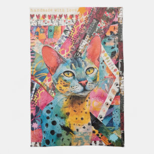 Paño De Cocina Collage de gato de papel mixto colorido