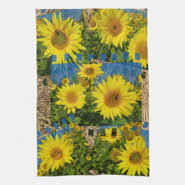 Paño De Cocina Collage de girasoles amarillos en verano, (Vertical)