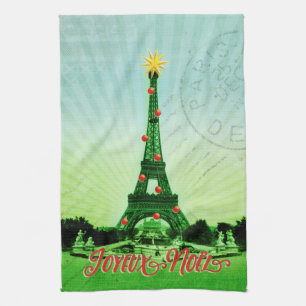 Paño De Cocina Collage de Navidades de la Torre Eiffel