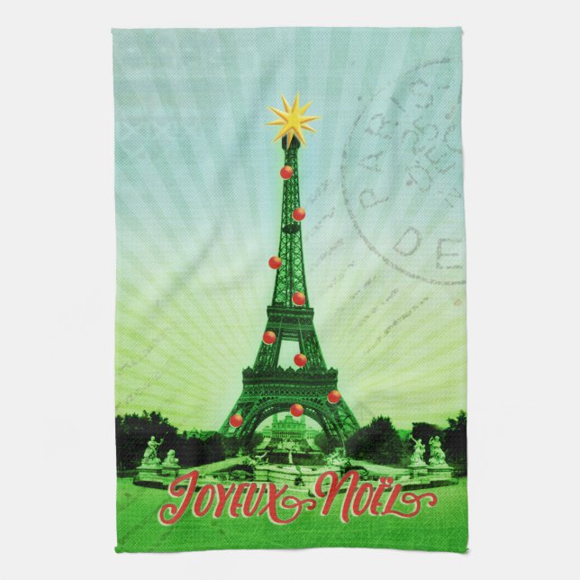 Paño De Cocina Collage de Navidades de la Torre Eiffel (Vertical)