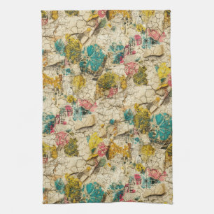 Paño De Cocina Collage floral vintage con textura de papel enveje