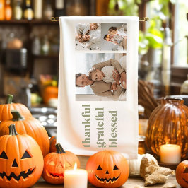 Paño De Cocina Collage moderno de tres fotos | Feliz Día de Acció