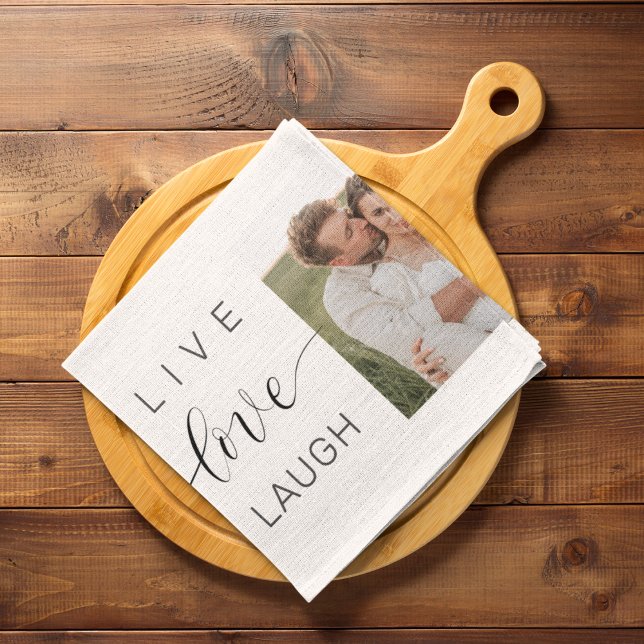 Paño De Cocina Collage moderno Pareja foto y Live Love Laugh Gift (Subido por el creador)