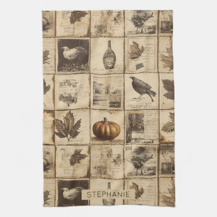 Paño De Cocina Collage rustico del Ephemera del Otoño   Tierra Ca