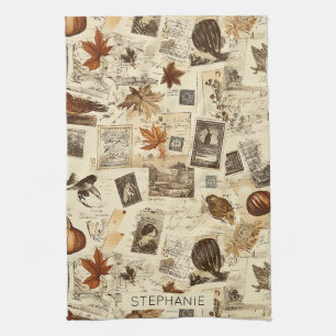 Paño De Cocina Collage rustico del Ephemera del Otoño   Warm Eart