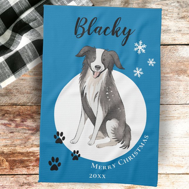 Paño De Cocina Collie borde dibujar Paw Feliz Navidad (Subido por el creador)