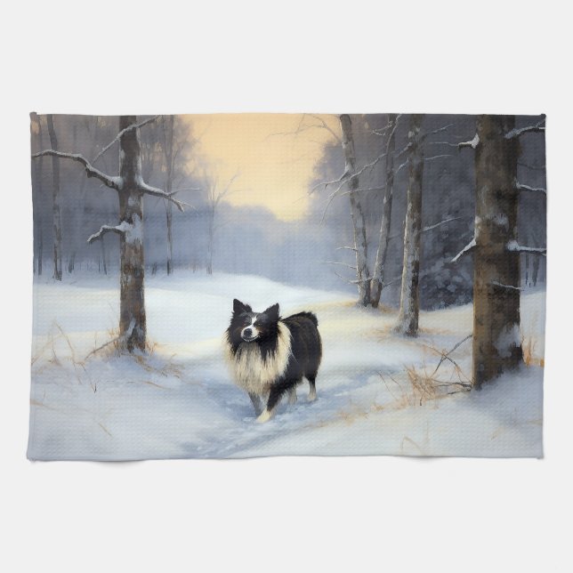Paño De Cocina Collie de la frontera deja que nieve Navidades (Horizontal)