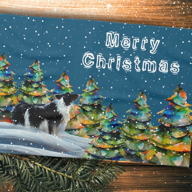 Paño De Cocina Collie fronterizo en árbol de navidad del bosque d (Subido por el creador)