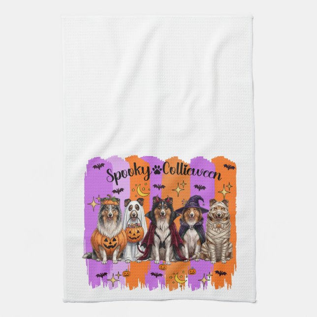 Paño De Cocina Collies de Halloween (Vertical)
