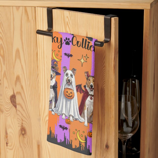 Paño De Cocina Collies de Halloween (Pliegue de tercios)
