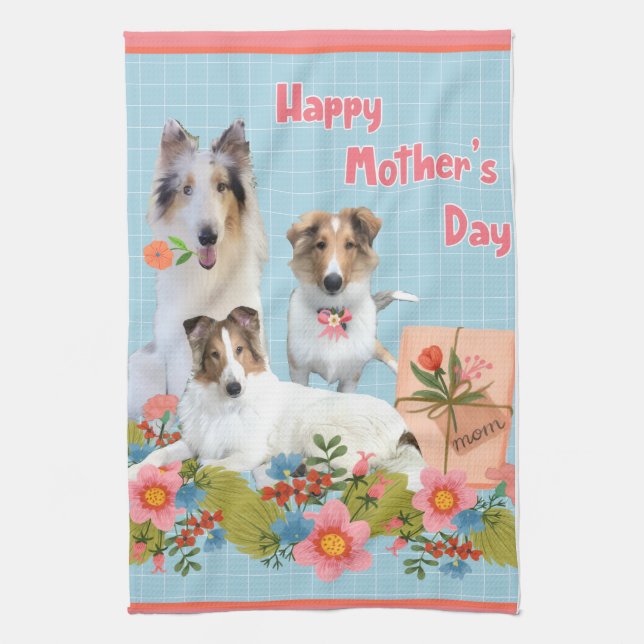 Paño De Cocina Collies y flores del Día de la Madre (Vertical)