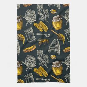 Paño De Cocina Colmena de abeja de miel oscura amarilla vintage n