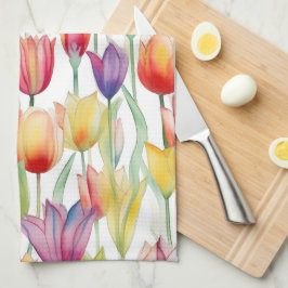 Paño De Cocina COLOR DE AGUA bonito ROSA Y TULIPS DE FLORES NARAN
