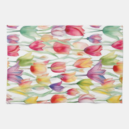 Paño De Cocina COLOR DE AGUA bonito ROSA Y TULIPS DE FLORES NARAN