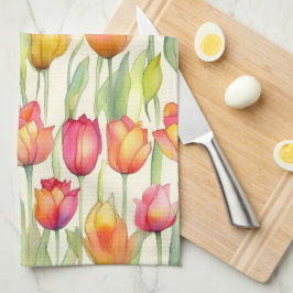 Paño De Cocina COLOR DE AGUA bonito ROSA Y TULIPS DE FLORES NARAN