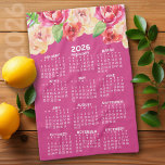 Paño De Cocina Color de agua pintado del calendario Flores rosada<br><div class="desc">Rosa caliente - Año Nuevo - Nuevo You - Una pieza de arte femenina y caprichosa, acuarela con un calendario. Este diseño femenino con arreglo floral natural y calendario de año completo será un inicio positivo al mejor año de la historia. Un artículo muy útil en la cocina. Esta toalla...</div>