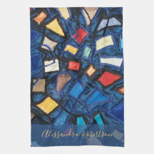 Paño De Cocina Color naval abstracto con aspecto de vidrio emplom