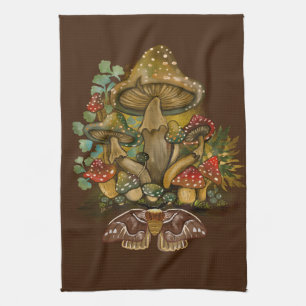 Paño De Cocina Colores retro vintage Mushroom & Moth Art