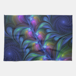 Paño De Cocina Colorful Luminous Abstract Blue Pink Green Fractal