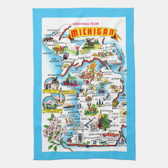 Paño De Cocina Colorful Michigan Map (Vertical)
