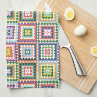 Paño De Cocina Colorful Retro Mid-Century Mid-Mod Crochet Blossom