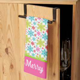 Paño De Cocina Colorful Retro Snowflakes Christmas Custom Name