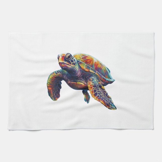 Paño De Cocina Colorful underwater sea turtle dreamlike beautiful (Horizontal)