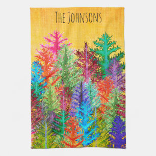 Paño De Cocina Colorful Watercolor Pine Trees Kitchen Towel