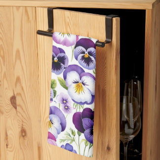 Paño De Cocina Colorida acuarela Pansy Flores fondo blanco