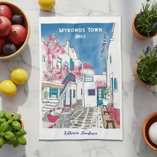 Paño De Cocina Colorida Grecia de Mykonos personalizada