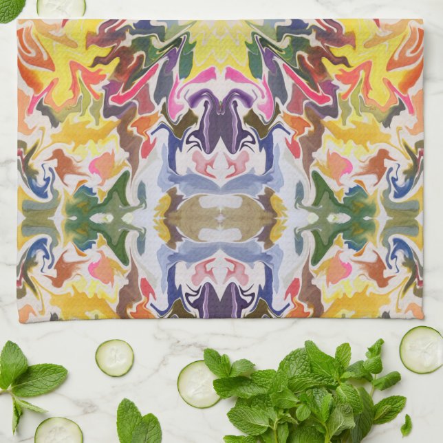 Paño De Cocina Colorido retro psicodélico Kaleidoscope Resumen (Doblado)