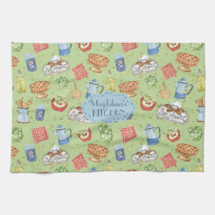 Paño De Cocina Colorido Vintage Watercolor Chef Cocina Verde