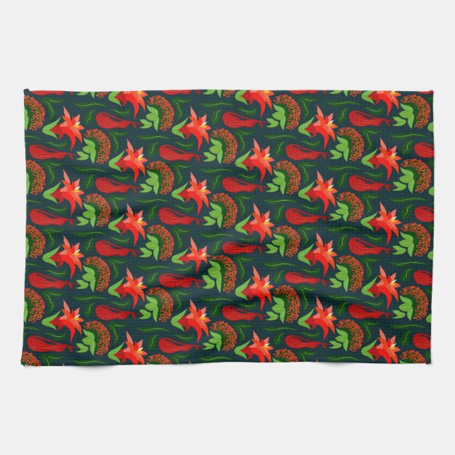 Paño De Cocina Colourful Exotic Flowers Leaves Pattern-23187 (Horizontal)