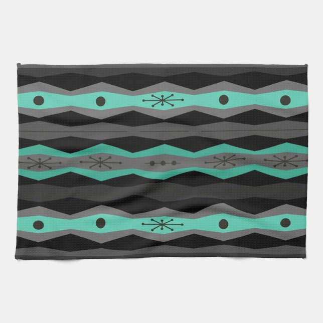 Paño De Cocina Columnas abstractas de la era atómica turquesa neg (Horizontal)