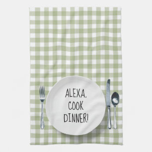 Paño De Cocina Comando Alexa Sobre Green Gingham