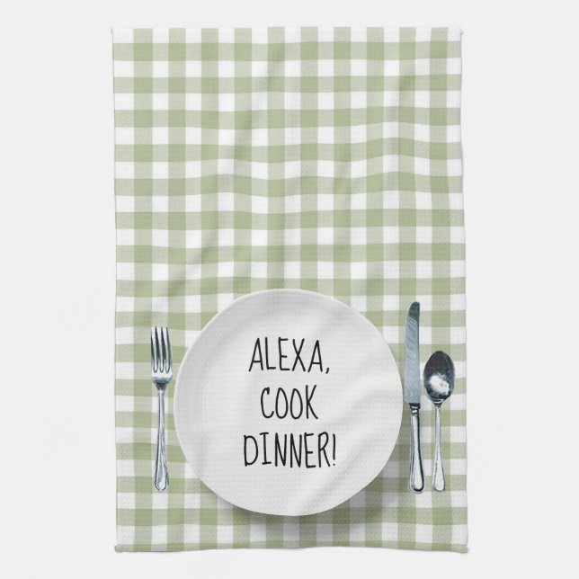 Paño De Cocina Comando Alexa Sobre Green Gingham (Vertical)