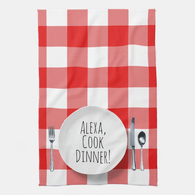 Paño De Cocina comando humorístico de Alexa para la cena (Vertical)