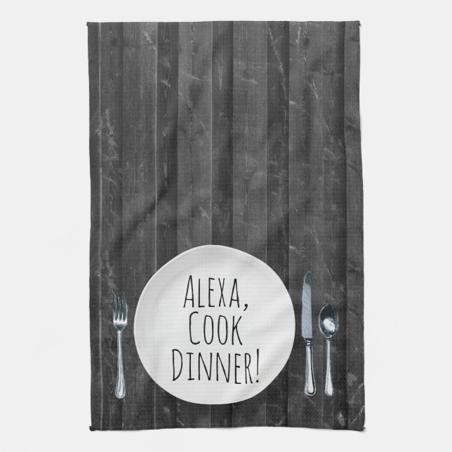 Paño De Cocina comando humorístico de Alexa para la cena (Vertical)