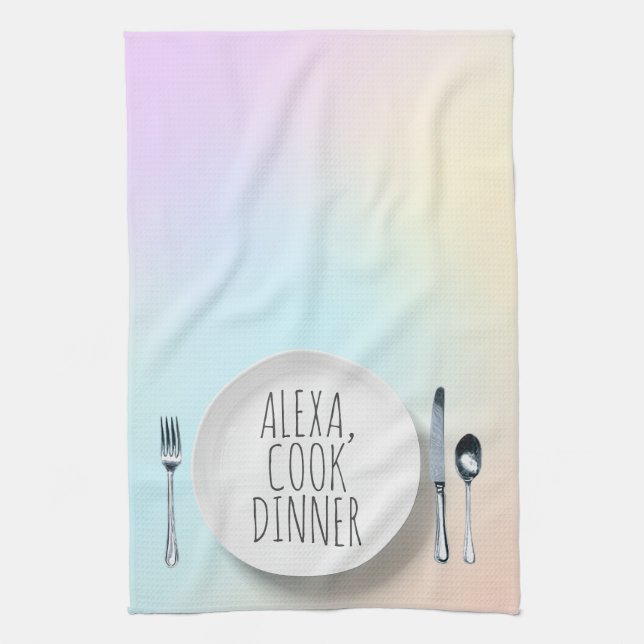 Paño De Cocina comando humorístico de Alexa para la cena (Vertical)